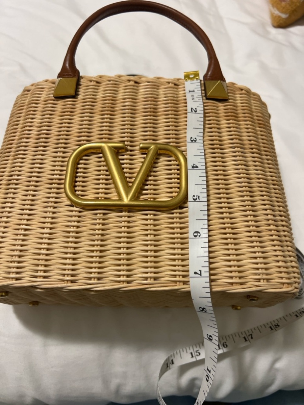 Valentino Garavani VLogo Wicker Top Handle Bag – Straw & Leather Crossbody - Picture 10 of 11